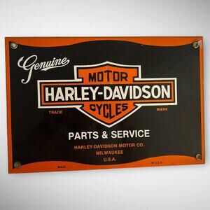 Vintage 1990s Harley-Davidson Porcelain Sign – Parts & Service – 12"x8" – Garage
